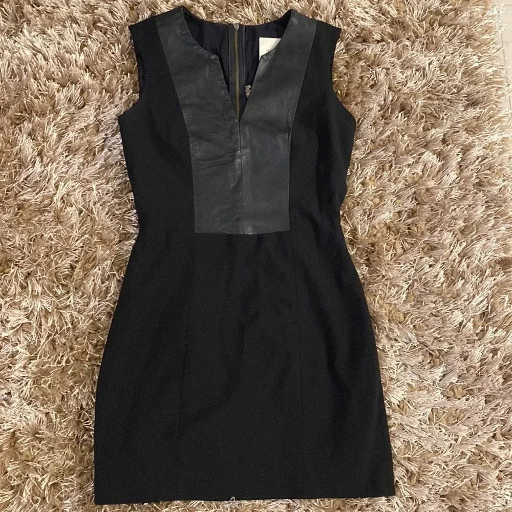 Mason Black Dress with Leather Detail